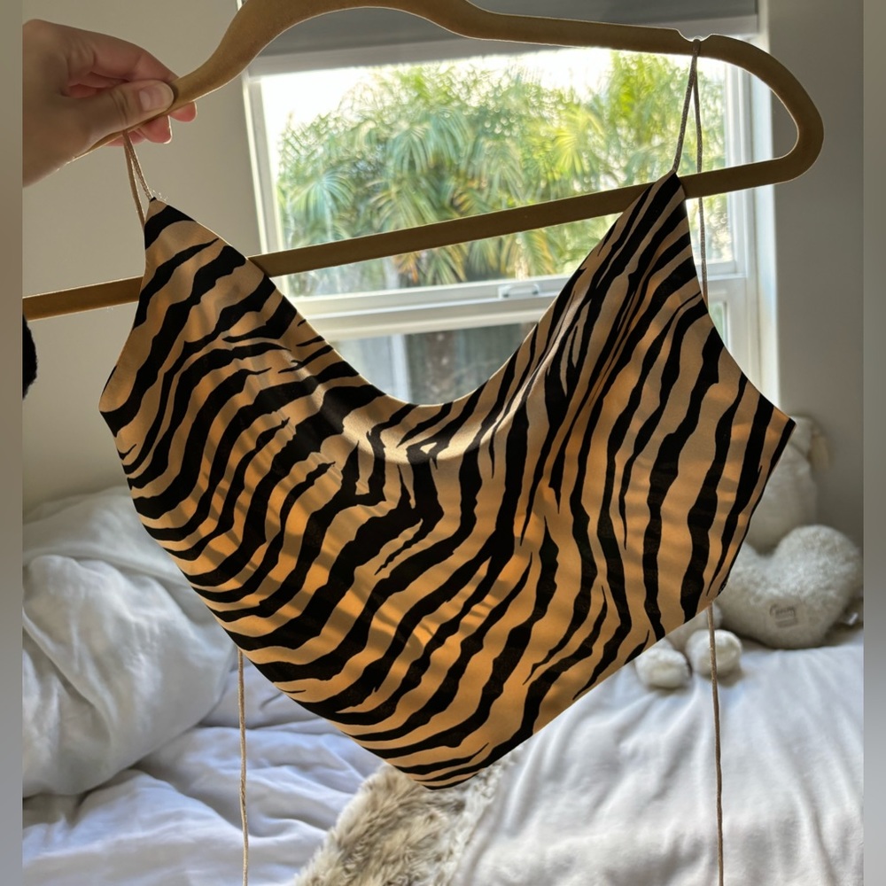 Tiger print silk top, tie in the back